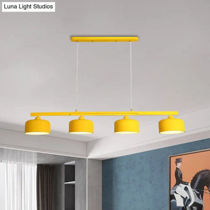 DecorBites™ Modern Macaron Drum Chandelier: Metal Ceiling Lamp, 4 Lights for Dining Table
