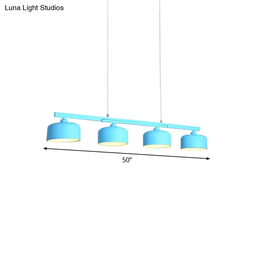 DecorBites™ Modern Macaron Drum Chandelier: Metal Ceiling Lamp, 4 Lights for Dining Table