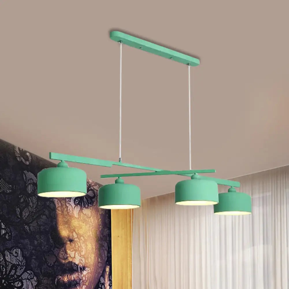 DecorBites™ Modern Macaron Drum Chandelier: Metal Ceiling Lamp, 4 Lights for Dining Table