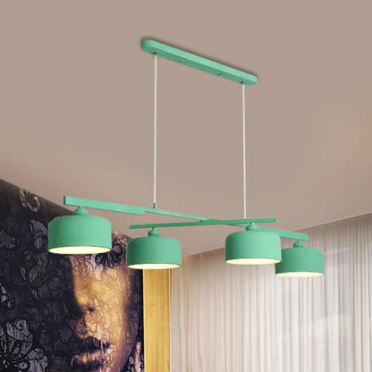 DecorBites™ Modern Macaron Drum Chandelier: Metal Ceiling Lamp, 4 Lights for Dining Table