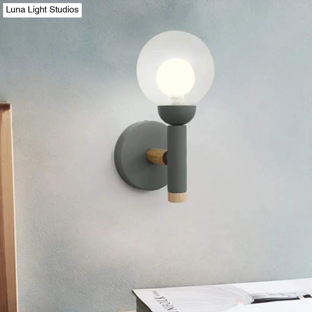DecorBites™ Modern Macaron Style Torch Wall Sconce with Clear Glass Shade - 1 Light Mini Wall Light in Green/Grey/White