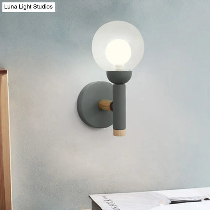 DecorBites™ Modern Macaron Style Torch Wall Sconce with Clear Glass Shade - 1 Light Mini Wall Light in Green/Grey/White