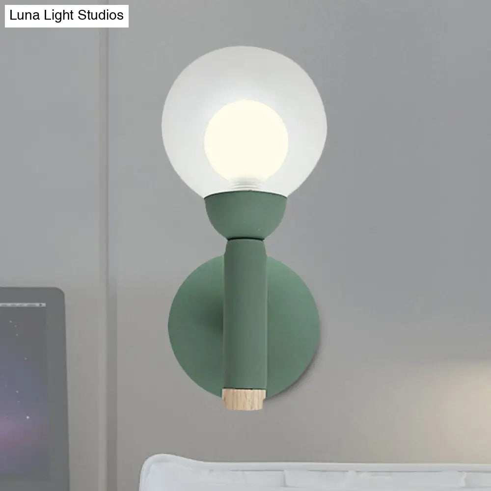 DecorBites™ Modern Macaron Style Torch Wall Sconce with Clear Glass Shade - 1 Light Mini Wall Light in Green/Grey/White