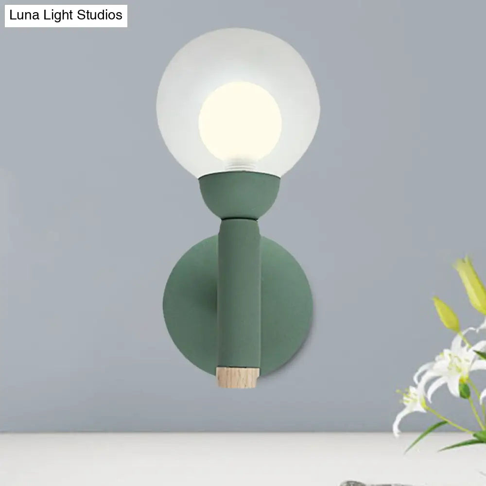 DecorBites™ Modern Macaron Style Torch Wall Sconce with Clear Glass Shade - 1 Light Mini Wall Light in Green/Grey/White