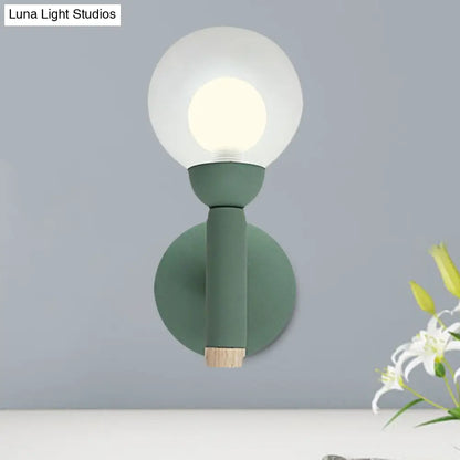 DecorBites™ Modern Macaron Style Torch Wall Sconce with Clear Glass Shade - 1 Light Mini Wall Light in Green/Grey/White