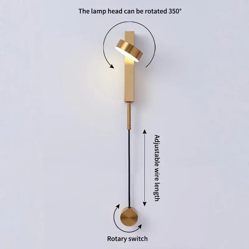 Modern marble and black rotation led wall lamp bedroom light fixture