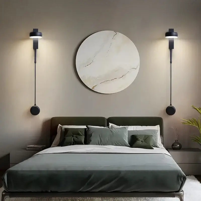 Modern marble and black rotation led wall lamp bedroom light fixture