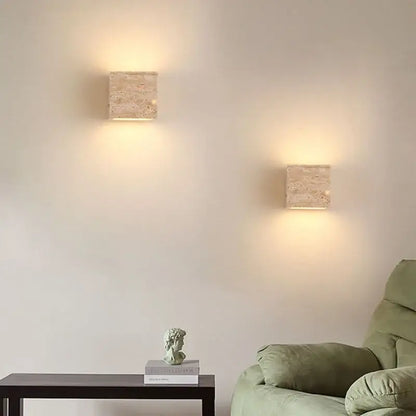 Modern marble cuboid stone led wall lamp bedroom sconce set