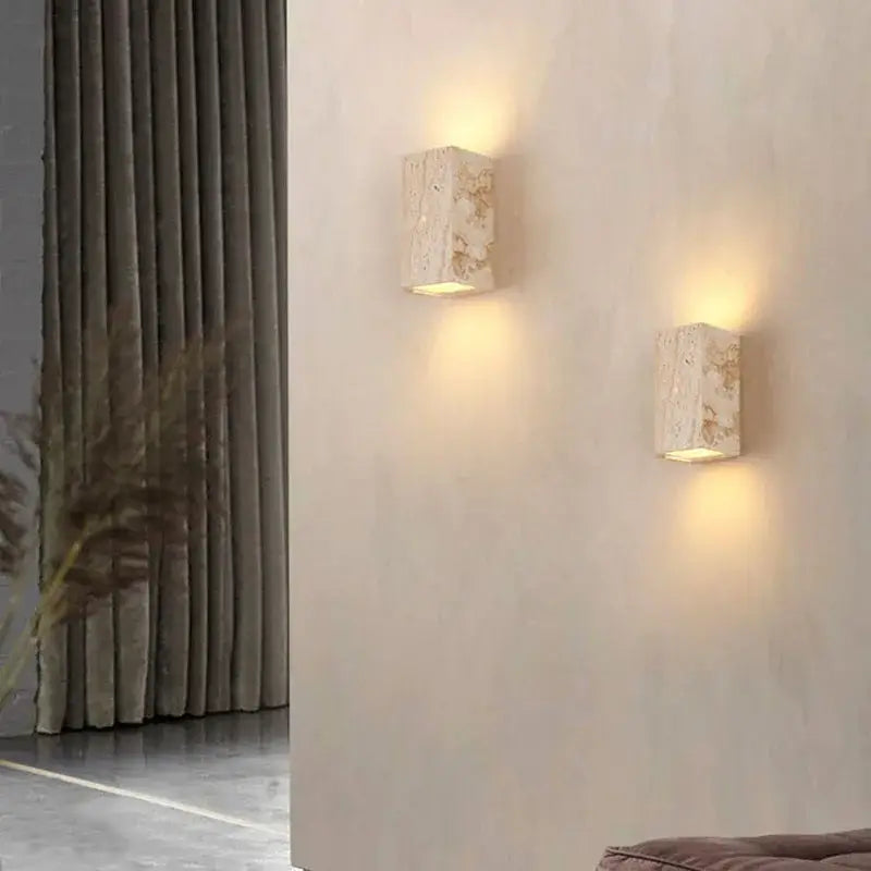 Modern marble cuboid stone led wall lamp bedroom sconce set