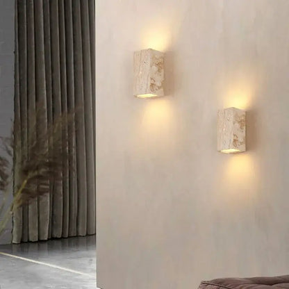 Modern marble cuboid stone led wall lamp bedroom sconce set