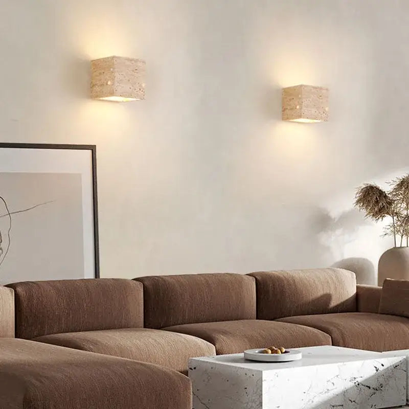 Modern marble cuboid stone led wall lamp bedroom sconce set