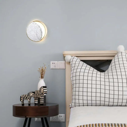 Modern marble gold led wall light bedroom moon mirror sconce