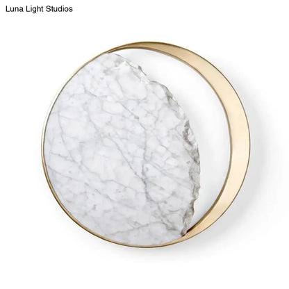 Modern marble gold led wall light bedroom moon mirror sconce