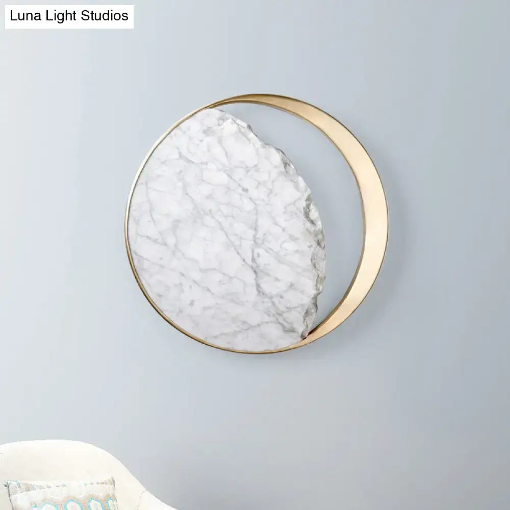 Modern marble gold led wall light bedroom moon mirror sconce