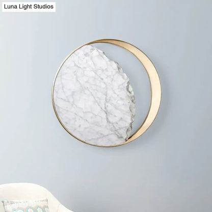 Modern marble gold led wall light bedroom moon mirror sconce