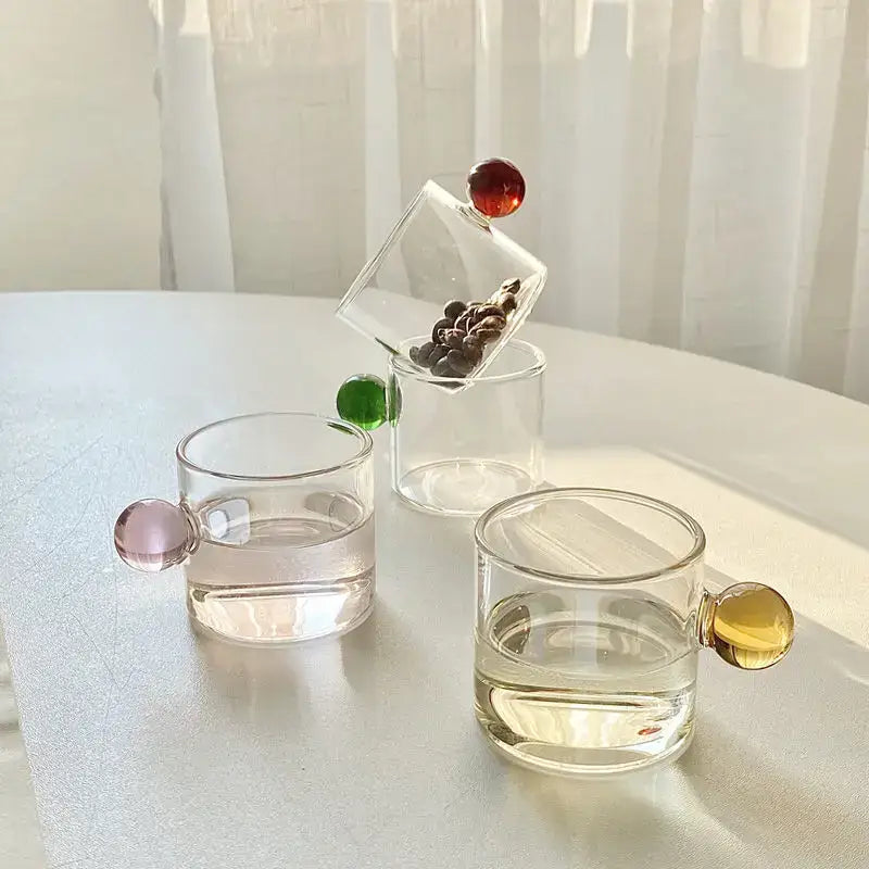 Modern marble sphere glass espresso cups kitchen set with saucers