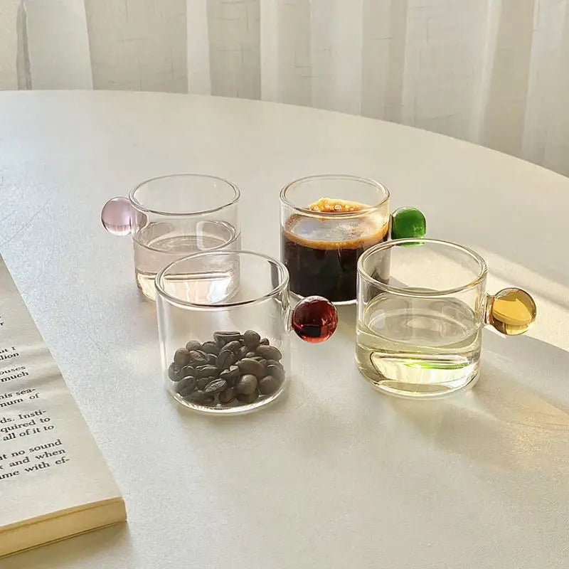 Modern marble sphere glass espresso cups kitchen set with saucers