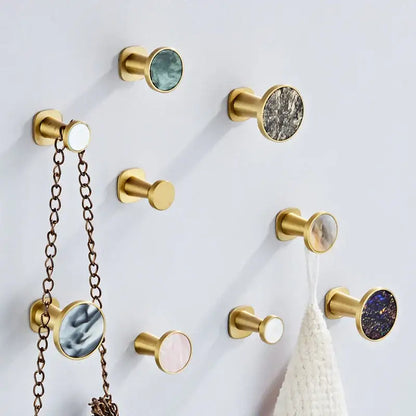 Modern marbled stone and brushed gold towel hook bathroom decor