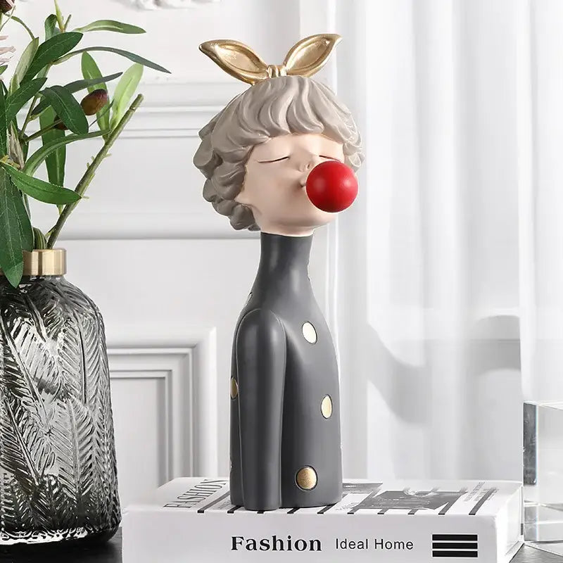 Modern maroon & silver bubble gum girl statue bedroom decor