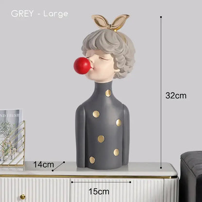 Modern maroon & silver bubble gum girl statue bedroom decor
