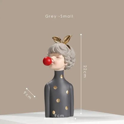Modern maroon & silver bubble gum girl statue bedroom decor