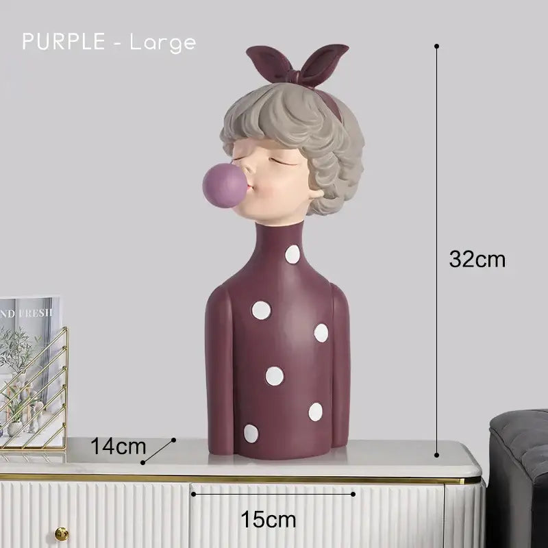 Modern maroon & silver bubble gum girl statue bedroom decor