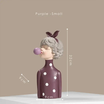 Modern maroon & silver bubble gum girl statue bedroom decor