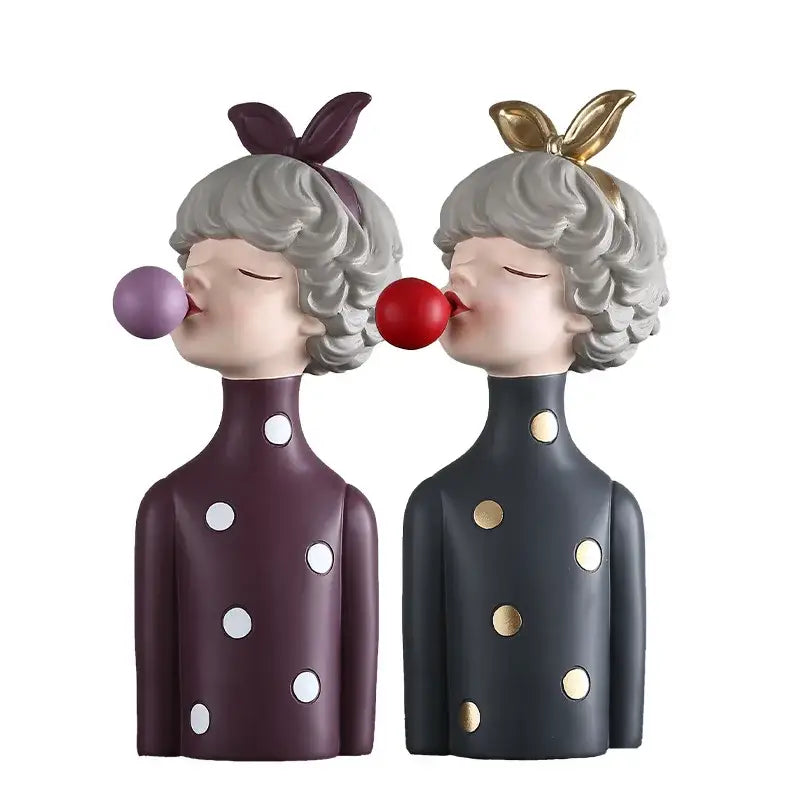 Modern maroon & silver bubble gum girl statue bedroom decor