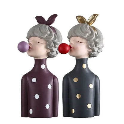 Modern maroon & silver bubble gum girl statue bedroom decor