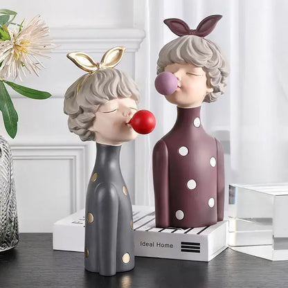 Modern maroon & silver bubble gum girl statue bedroom decor