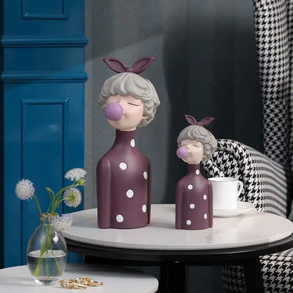 Modern maroon & silver bubble gum girl statue bedroom decor