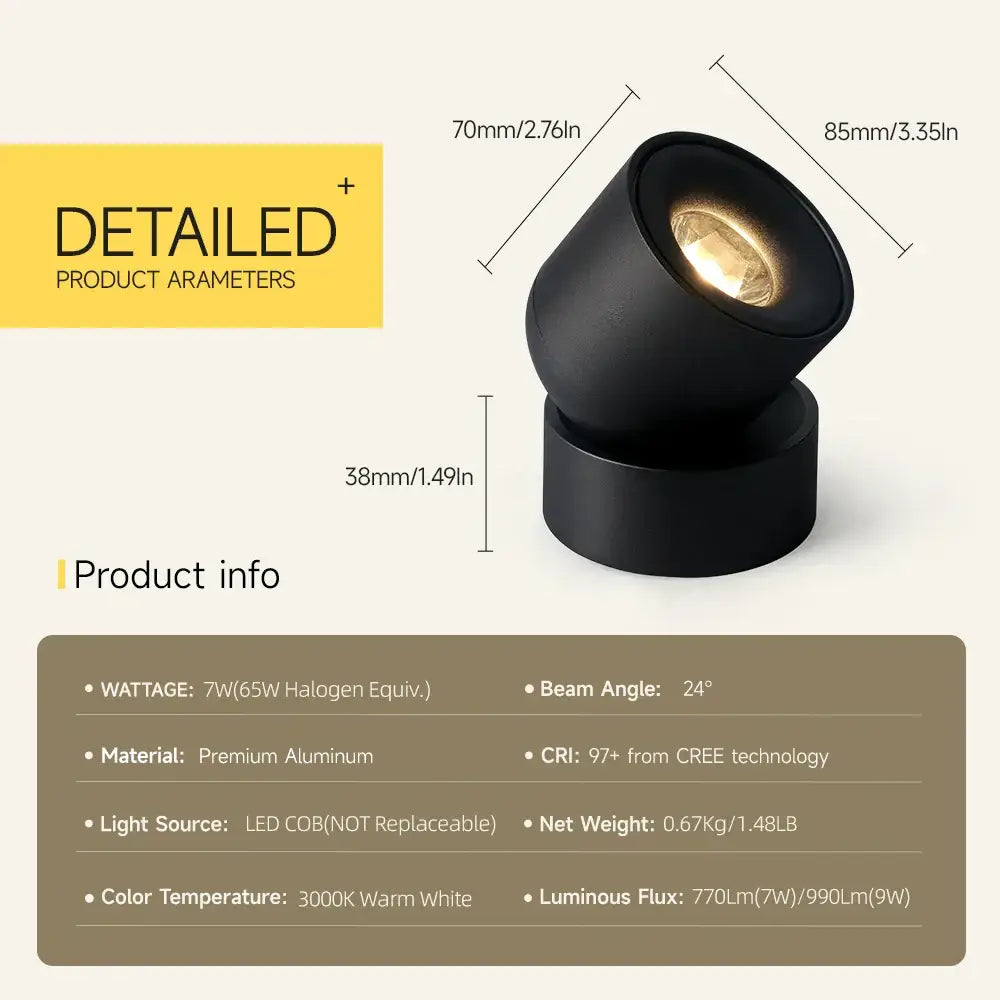 Modern matte black adjustable angle led downlight living room spotlight
