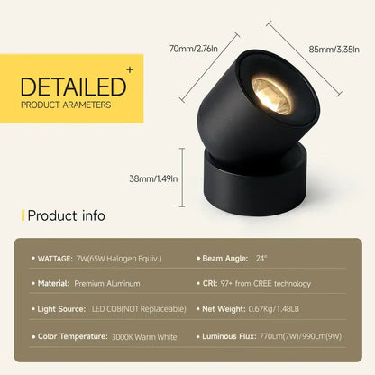 Modern matte black adjustable angle led downlight living room spotlight