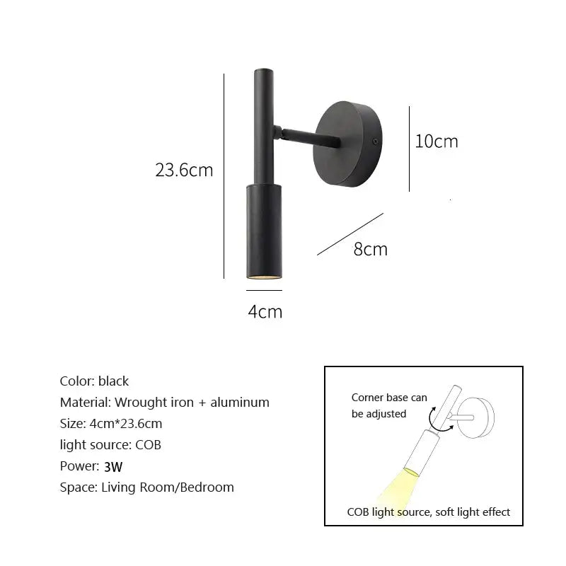 Modern matte black adjustable led wall lamp for bedroom reading