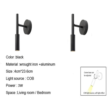 Modern matte black adjustable led wall lamp for bedroom reading