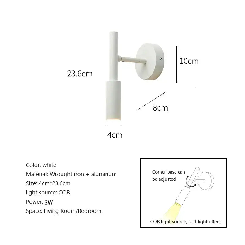 Modern matte black adjustable led wall lamp for bedroom reading