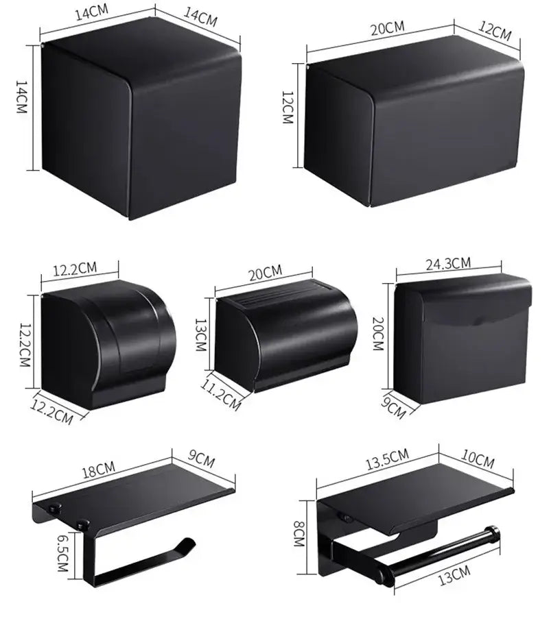 Modern matte black aluminum paper holder bathroom cube rack