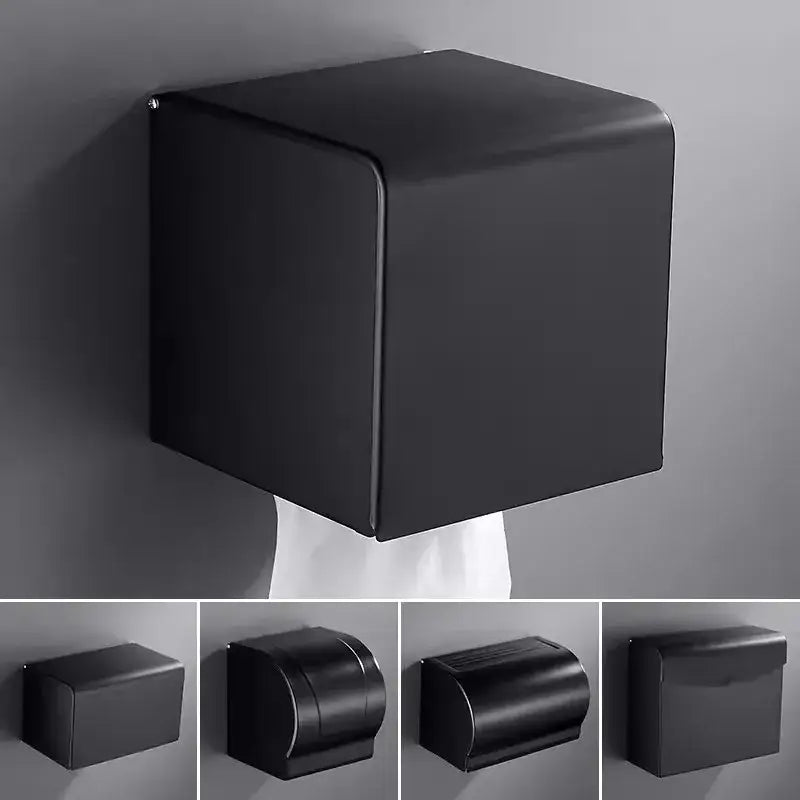 Modern matte black aluminum paper holder bathroom cube rack