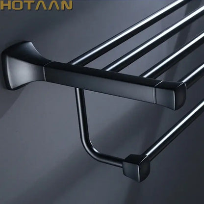 Modern matte black aluminum towel rack with hook bathroom shelf