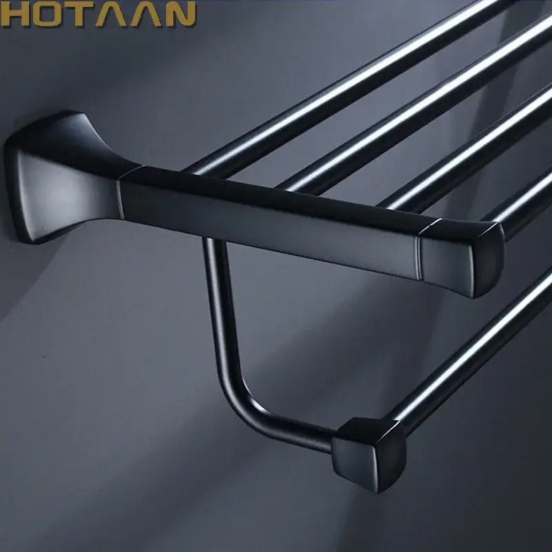 Modern matte black aluminum towel rack with hook bathroom shelf
