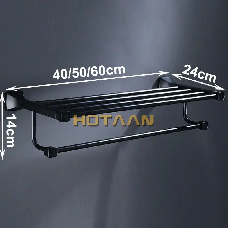 Modern matte black aluminum towel rack with hook bathroom shelf