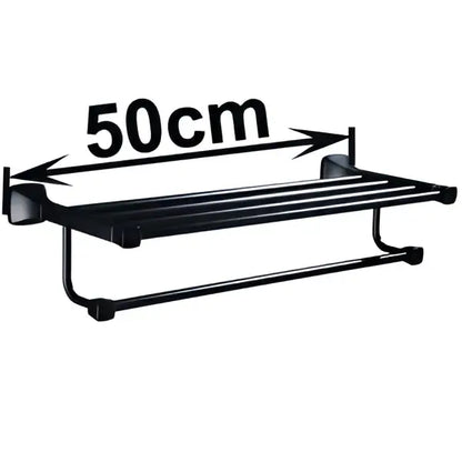 Modern matte black aluminum towel rack with hook bathroom shelf