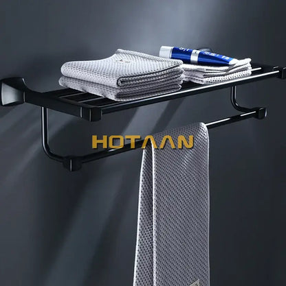 Modern matte black aluminum towel rack with hook bathroom shelf