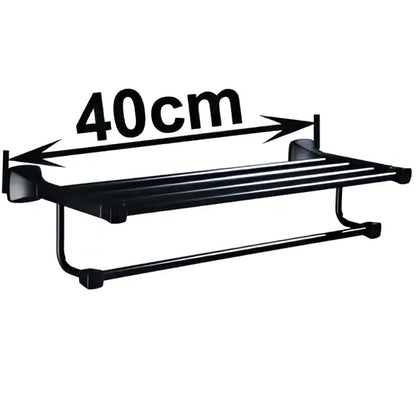Modern matte black aluminum towel rack with hook bathroom shelf