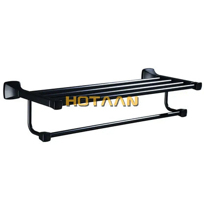 Modern matte black aluminum towel rack with hook bathroom shelf