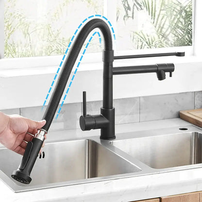 Modern matte black and brushed nickel spring kitchen faucet