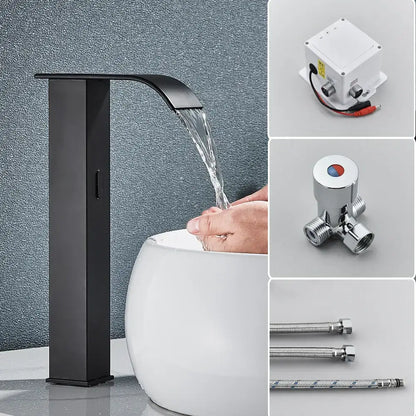 Modern matte black automatic sensor waterfall basin faucet bathroom sink tap