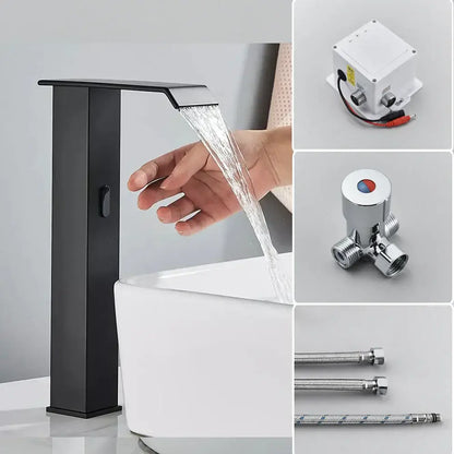 Modern matte black automatic sensor waterfall basin faucet bathroom sink tap