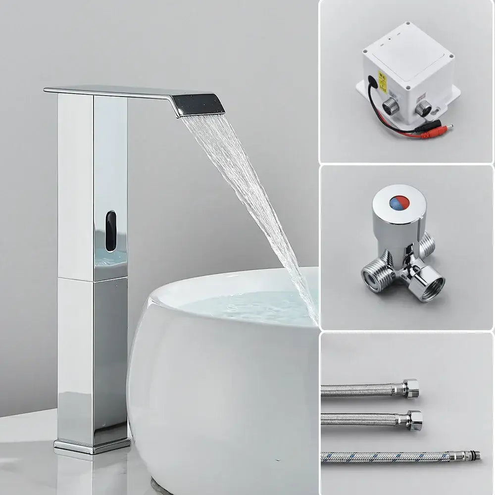 Modern matte black automatic sensor waterfall basin faucet bathroom sink tap