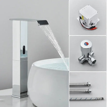 Modern matte black automatic sensor waterfall basin faucet bathroom sink tap